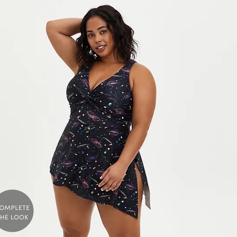 Torrid Galaxy Asymmetrical Tie Swim Dress NWOT